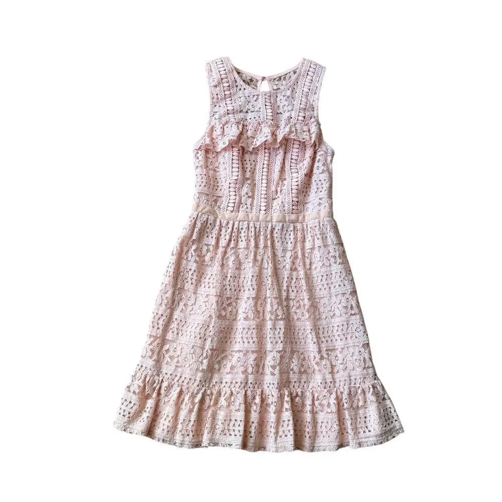 Disney Princess Girl's Pink Floral Lace Ruffle Sleeveless A-Line Dress Size S